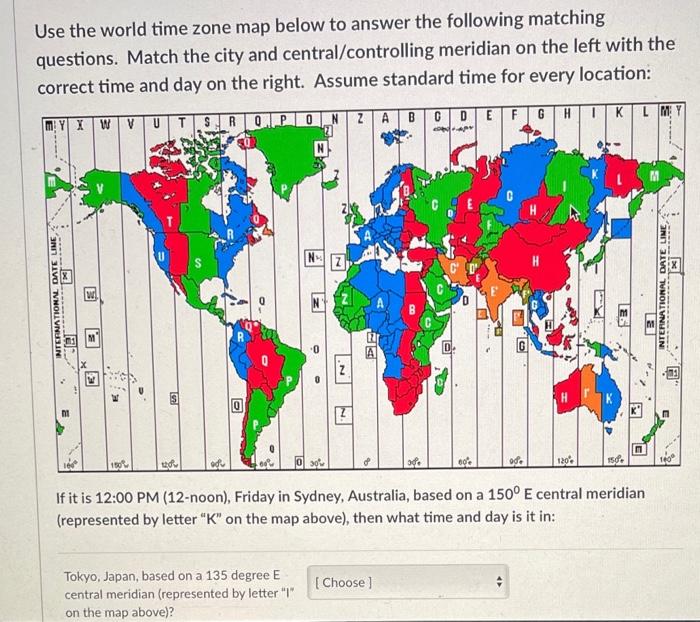 Solved Use the world time zone map below to answer the Chegg.com