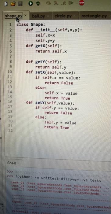 1 from shape import Shape 2 class Rectangle(Shape): | Chegg.com