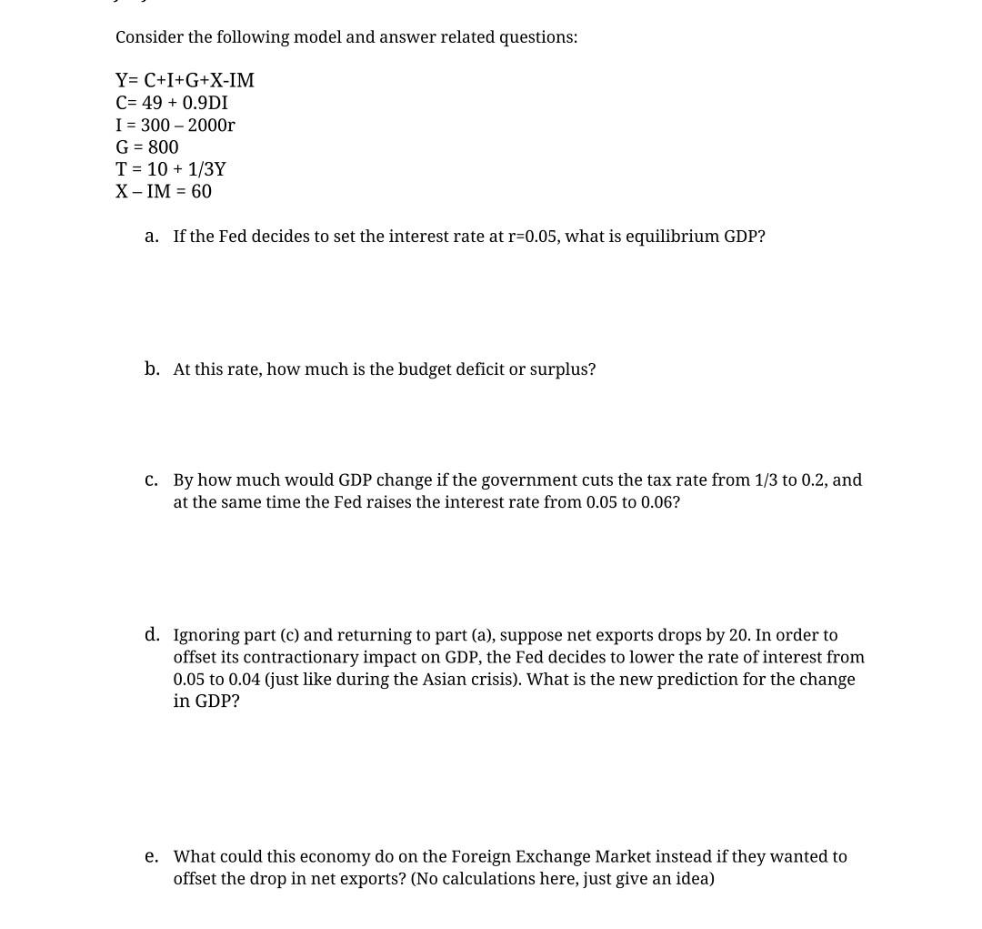 Solved Consider The Following Model And Answer Related | Chegg.com