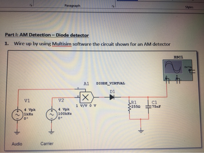Paragraph Styles Part I: AM Detection - Diode | Chegg.com