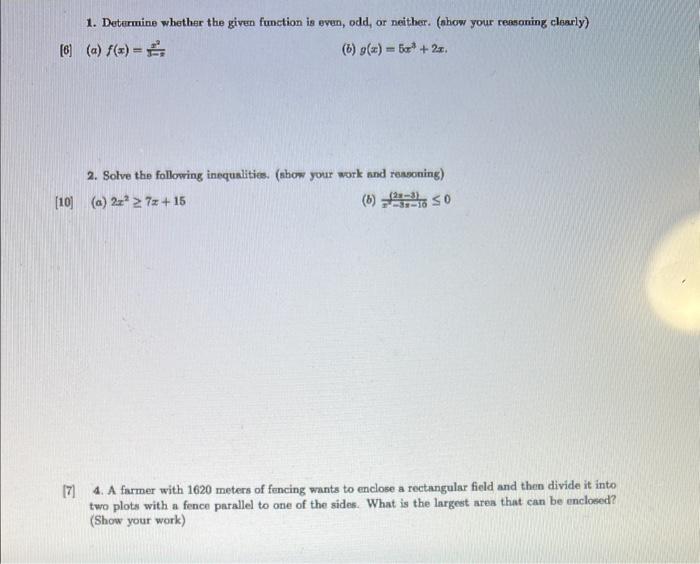 Solved 1. Determine whether the given function is even, odd, | Chegg.com