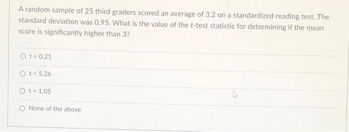 Solved A random sample of 25 third graders scored an average | Chegg.com