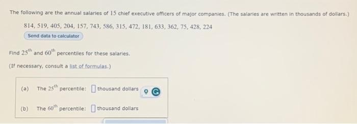 Solved The following are the annual salaries of 15 chief | Chegg.com
