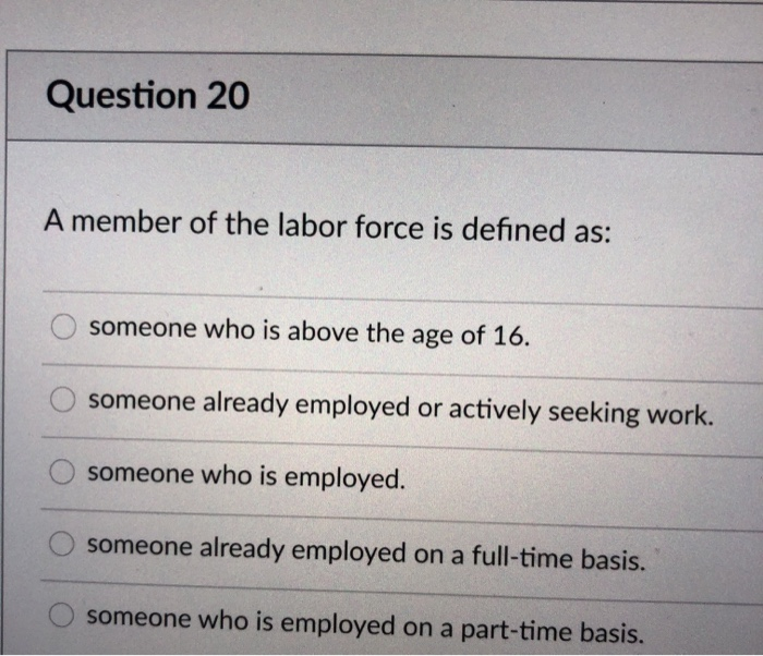 Solved Question A Member Of The Labor Force Is Defined Chegg Com