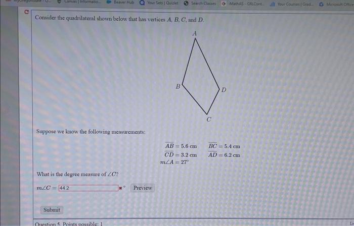 Solved Consider the quadrilateral shown below that has | Chegg.com