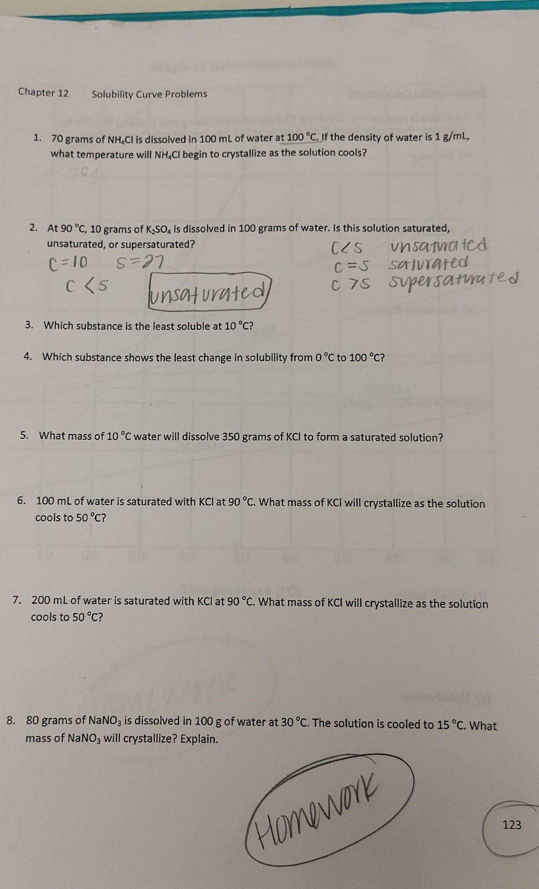 Solved Chapter 12 Solubility Curve Problems 1. 70 grams of | Chegg.com