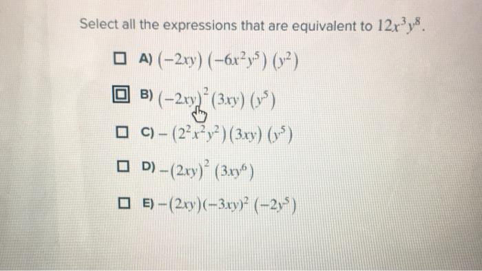 Solved Select all the expressions that are equivalent to | Chegg.com