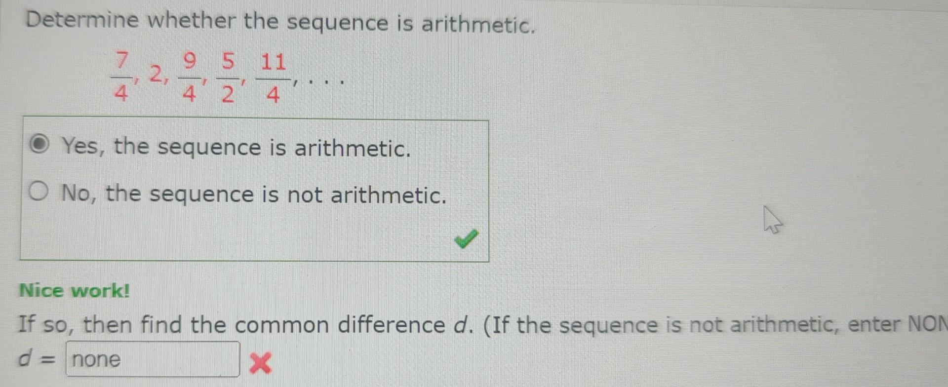 algebra 2 assignment determine if the sequence is arithmetic