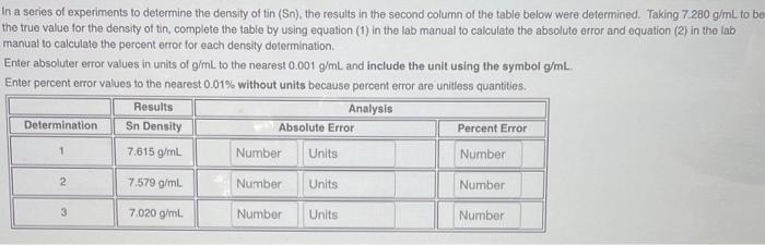 Solved In a series of experiments to determine the density | Chegg.com