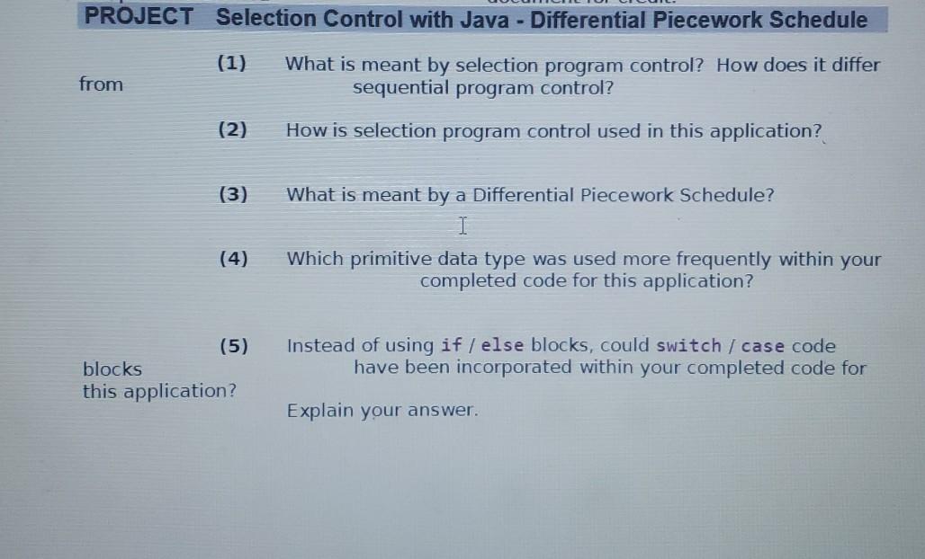 PROJECT Selection Control with Java Differential