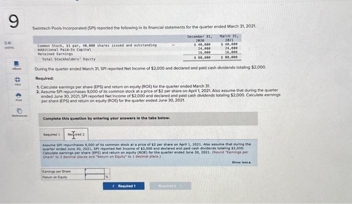 Solved Swimtech Pools hcorporated (SPI) reported the | Chegg.com
