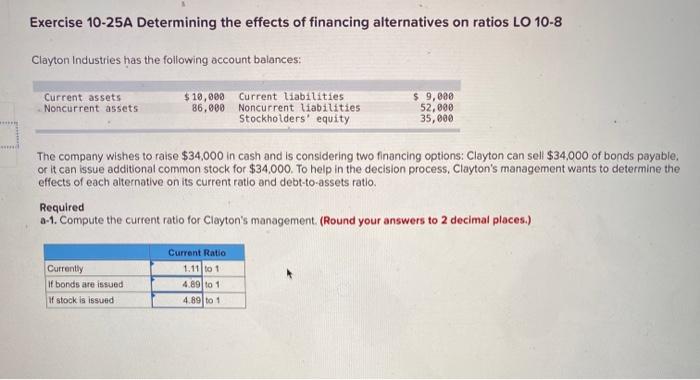Solved Exercise 10-25A Determining the effects of financing | Chegg.com