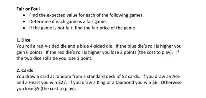 Solved finding the expected value of the game, determine if | Chegg.com