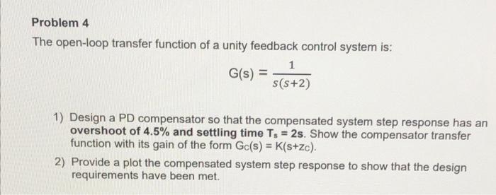 Solved Problem 4 The open-loop transfer function of a unity | Chegg.com