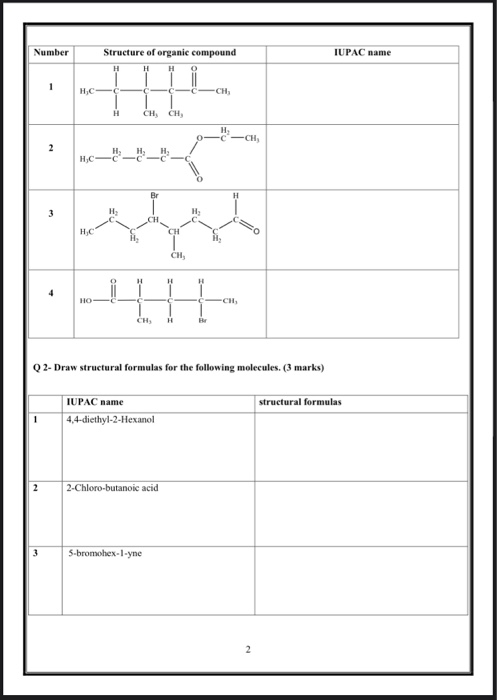 Solved Number Structure of organic compound IUPAC name CH | Chegg.com