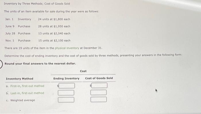 Solved Inventory By Three Methods; Cost Of Goods Sold The | Chegg.com