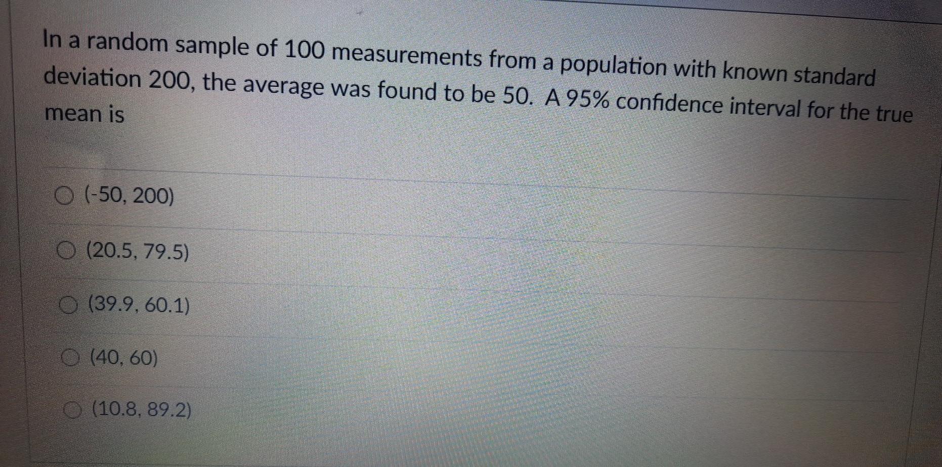 Solved In a random sample of 100 measurements from a | Chegg.com