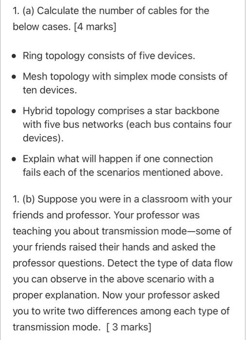 Solved 1. (a) Calculate the number of cables for the below | Chegg.com