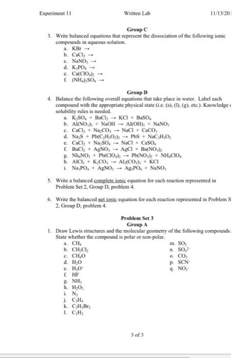 Solved Experiment 11 Written Lab 11/13/20 Group C 3. Write | Chegg.com