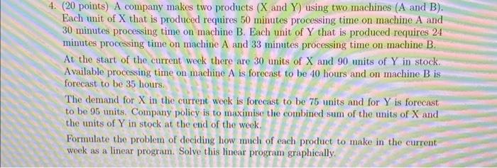 Solved 4. (20 points) A company makes two products ( X and Y | Chegg.com