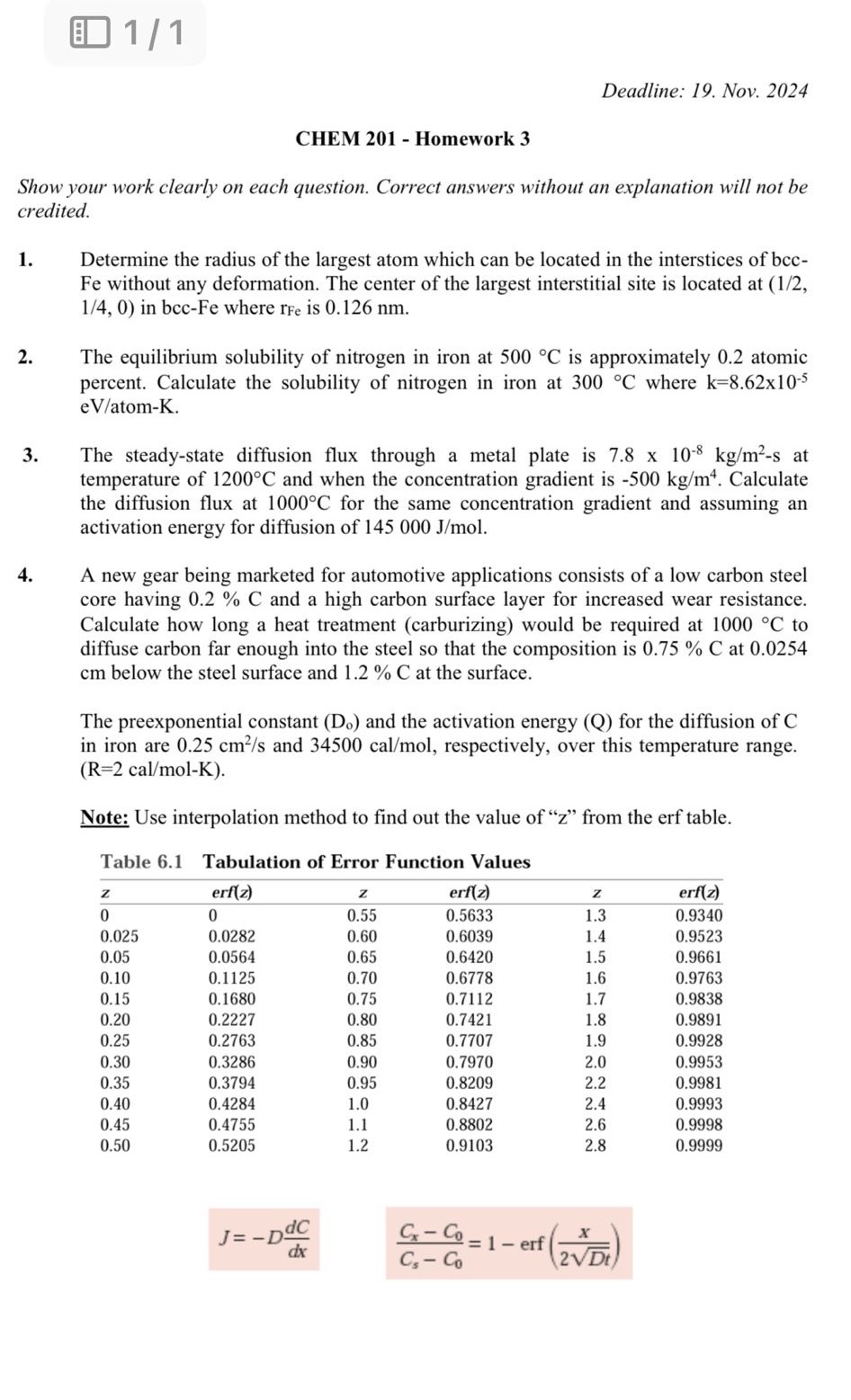 Solved Deadline: 19. ﻿Nov. 2024CHEM 201 - ﻿Homework 3Show | Chegg.com