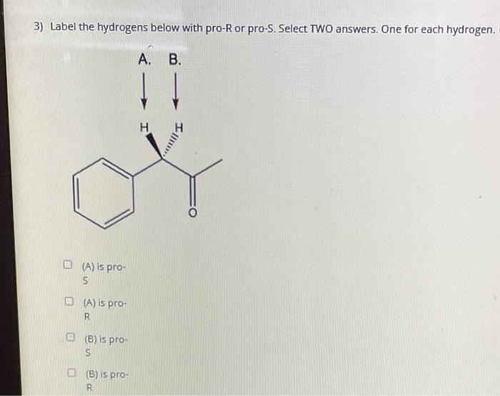 Solved 3) Label the hydrogens below with pro-R or pro-5. | Chegg.com