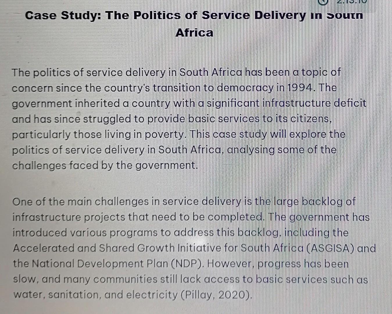 essay on service delivery in south africa