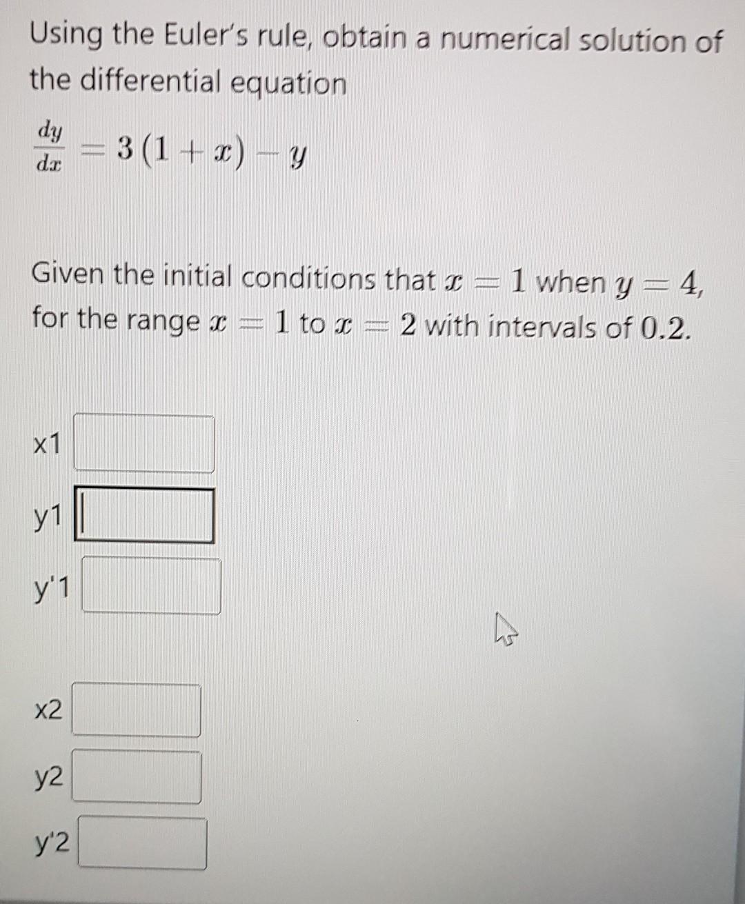 Solved Using the Euler's rule, obtain a numerical solution | Chegg.com