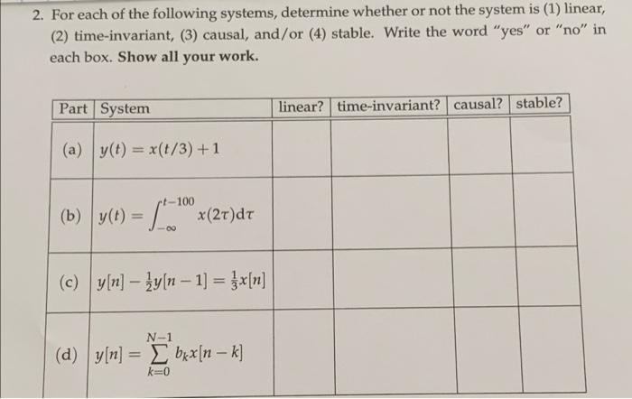 Solved 2. For Each Of The Following Systems, Determine | Chegg.com