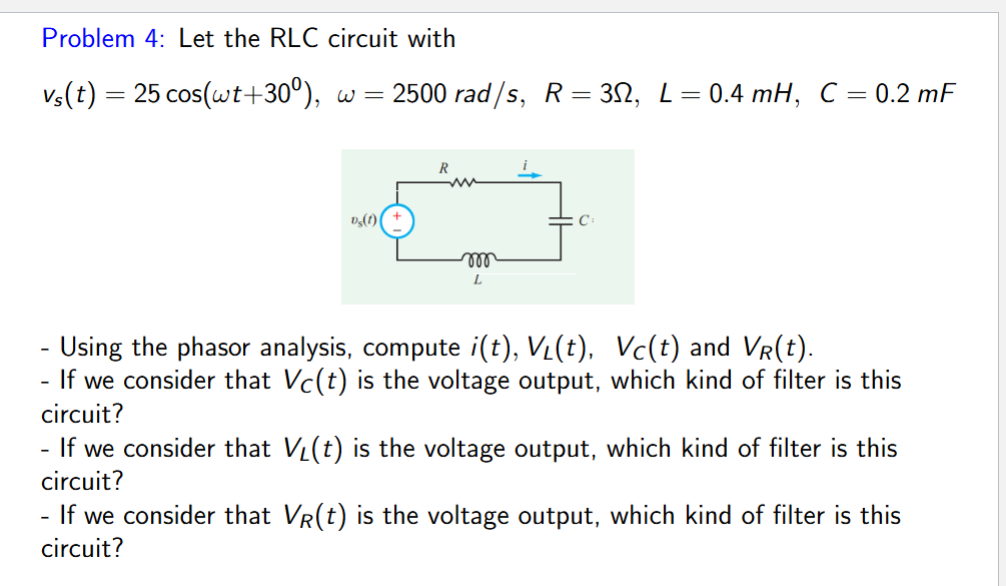 Solved Problem 4: Let the RLC circuit | Chegg.com