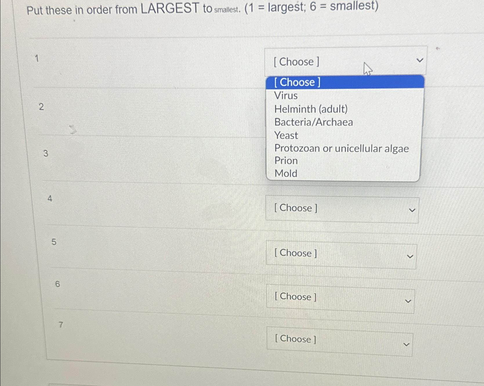 Solved Put these in order from LARGEST to smalest. ( 1= | Chegg.com