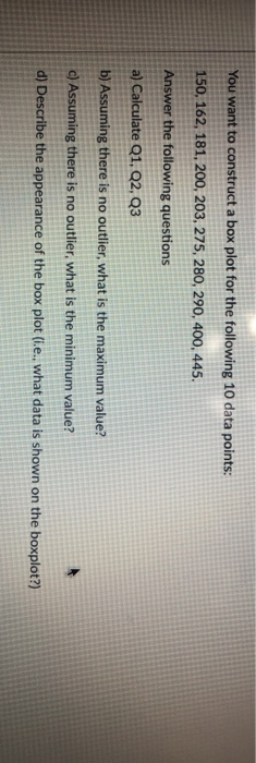 Solved You want to construct a box plot for the following 10 | Chegg.com