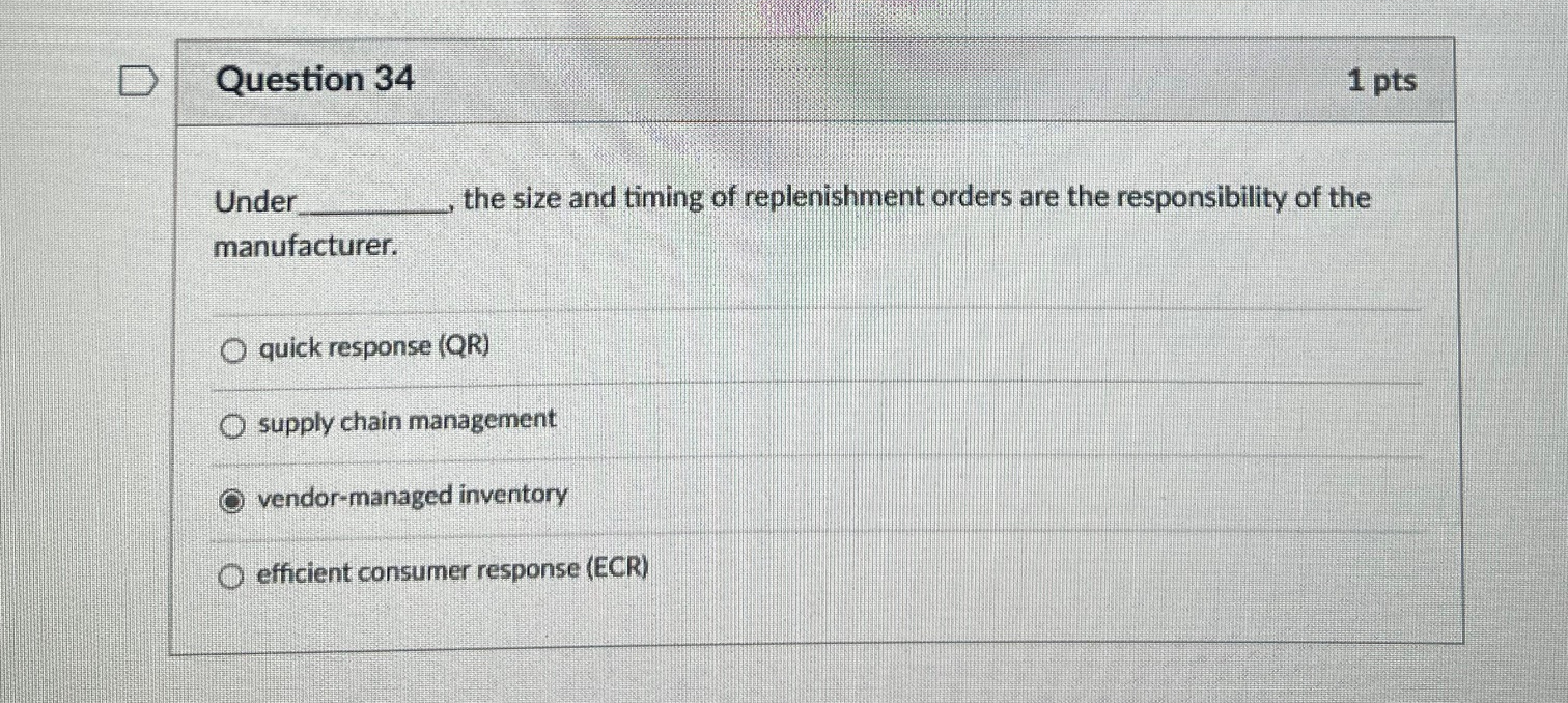 Solved Question 34Underthe size and timing of replenishment | Chegg.com