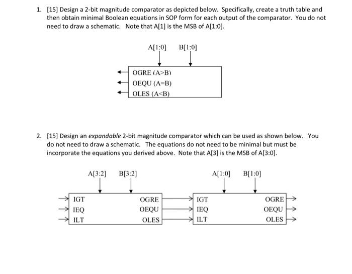 Solved 1. [15] Design a 2-bit magnitude comparator as | Chegg.com