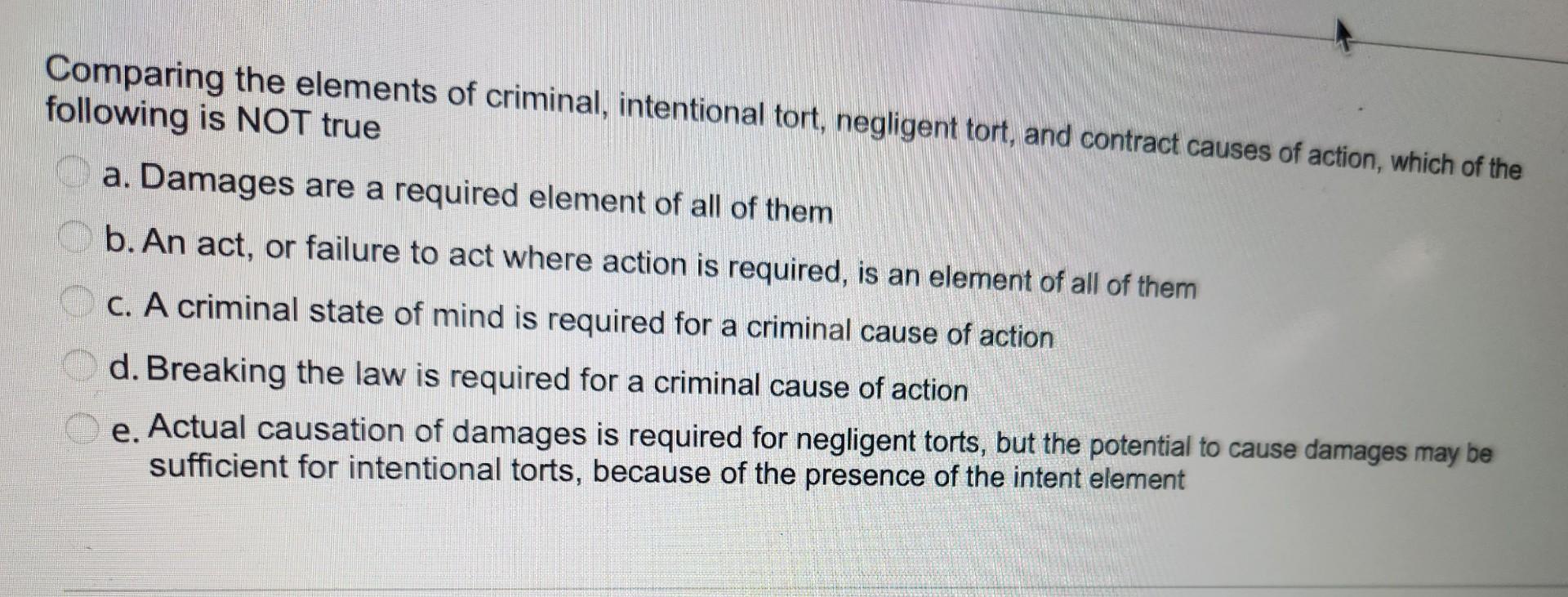 Solved Comparing The Elements Of Criminal Intentional Tort Chegg solved-comparing-the-elements-of-criminal-intentional-tort-chegg