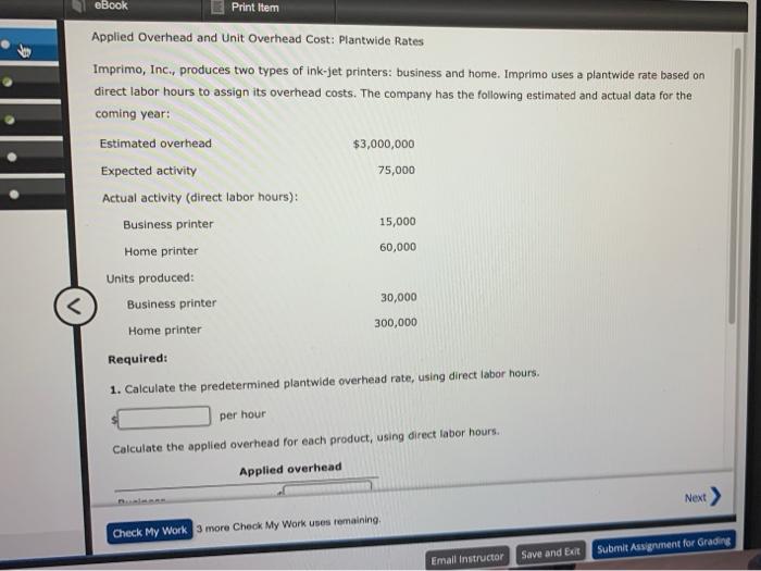 Solved eBook Print Item Applied Overhead and Unit Overhead