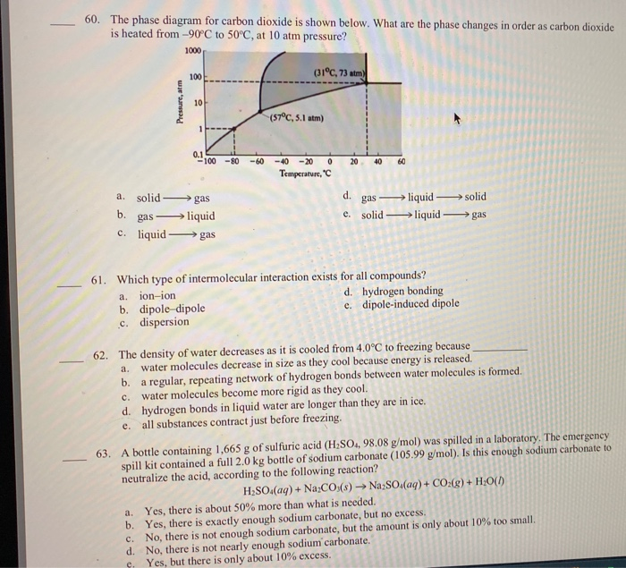 Solved 60. The phase diagram for carbon dioxide is shown | Chegg.com