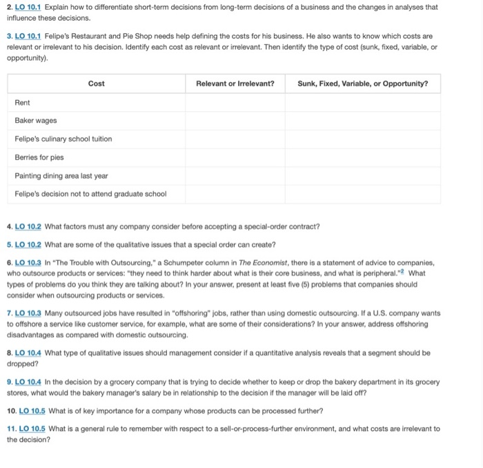 Solved 2. LO 10.1 Explain how to differentiate short-term | Chegg.com