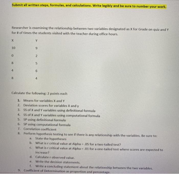 Solved Submit all written steps, formulas, and calculations. | Chegg.com