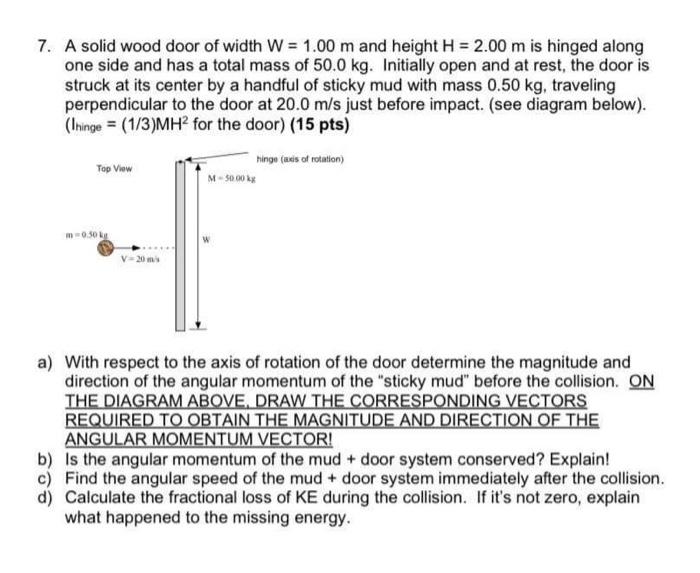 Solved 7. A Solid Wood Door Of Width W = 1.00 M And Height H | Chegg.com