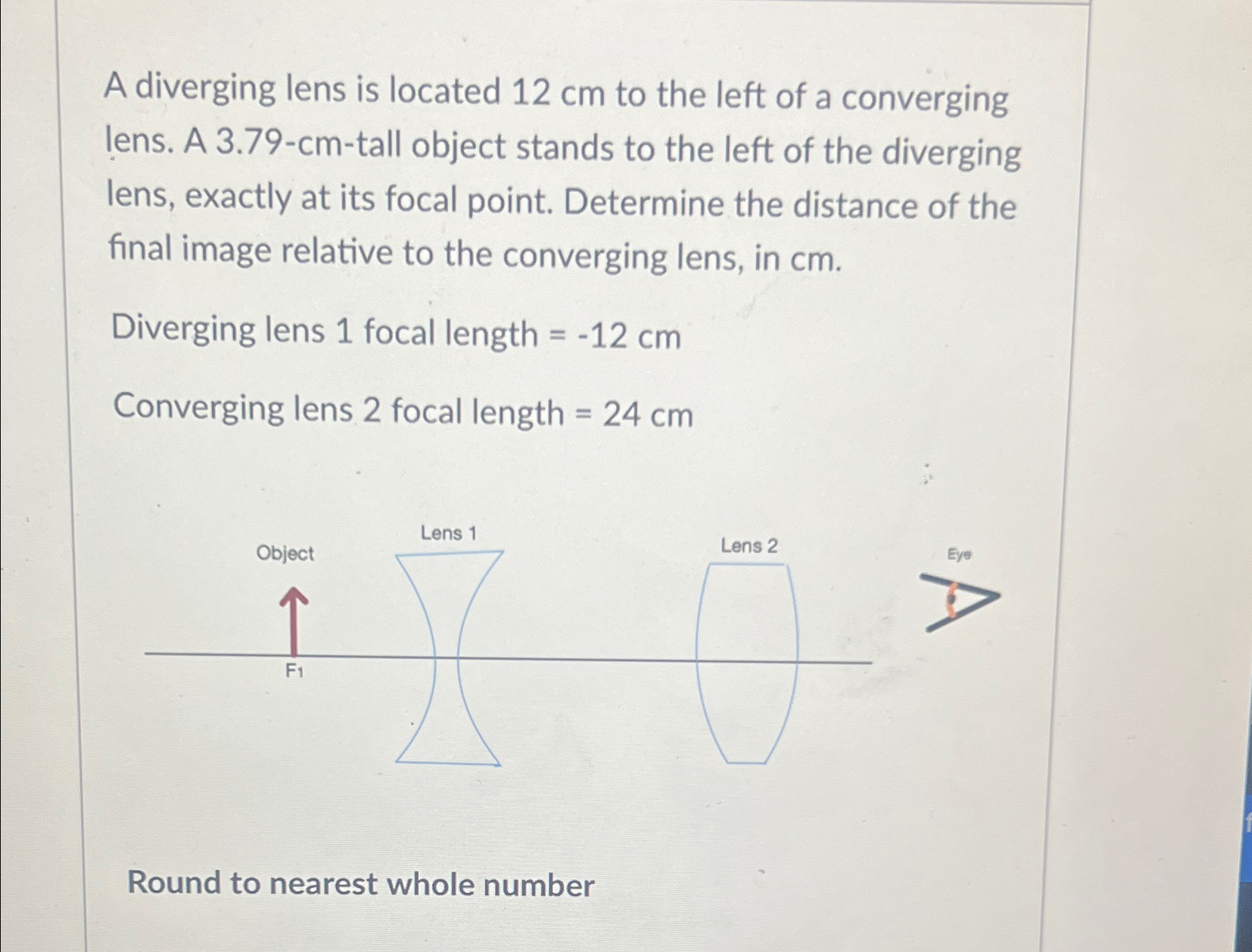 Solved A diverging lens is located 12cm ﻿to the left of a | Chegg.com