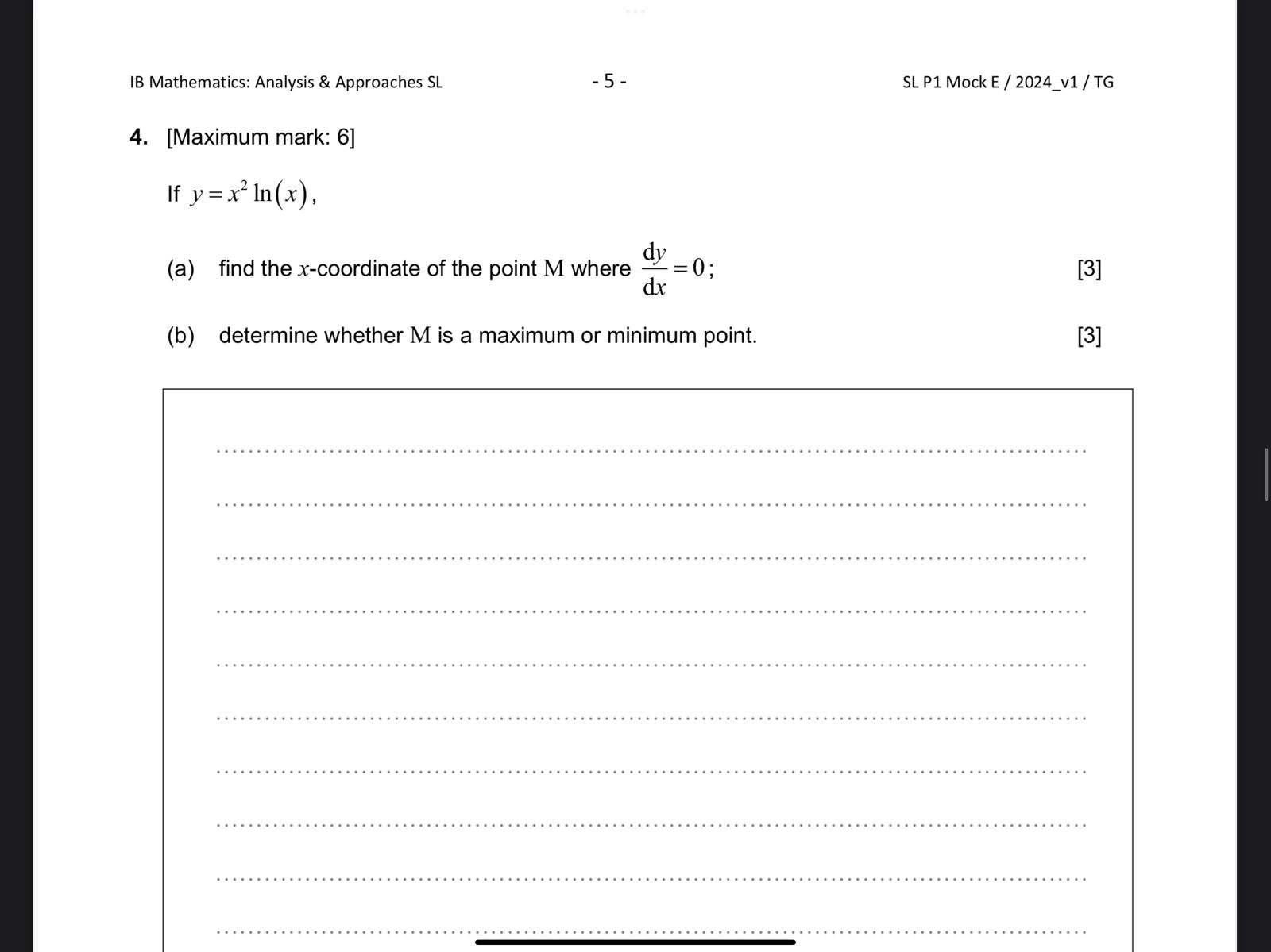 Solved [Maximum mark: 6]If y=x2ln(x),(a) ﻿find the | Chegg.com