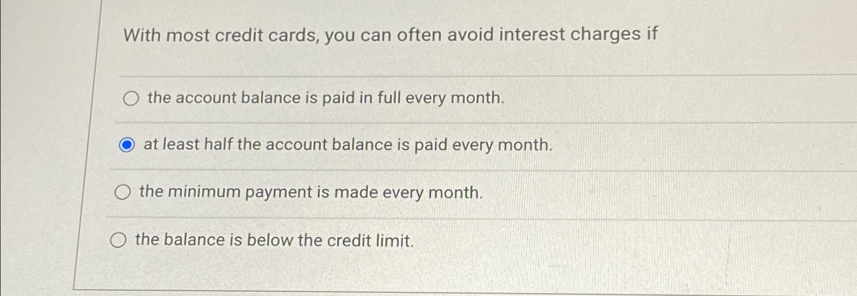 Solved With most credit cards, you can often avoid interest | Chegg.com