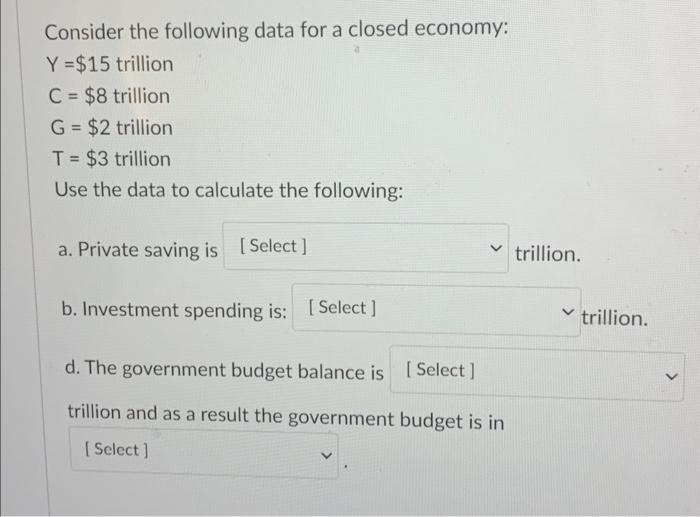 Solved Y=$15 Trillion C=$8 Trillion G=$2 Trillion T=$3 | Chegg.com