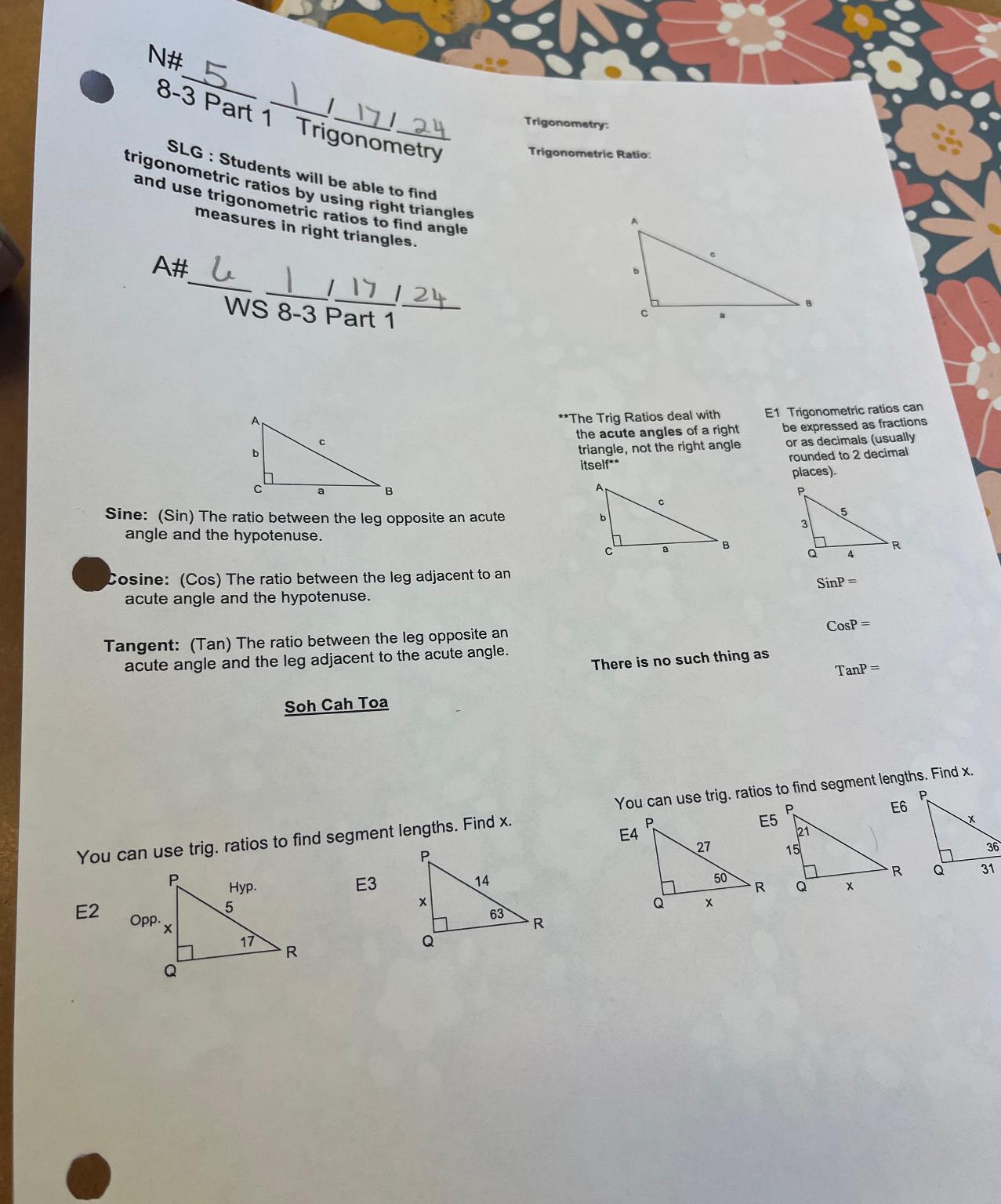 Solved N* 5 - 5 ﻿Part 11 Trigonometry trigonom: Students | Chegg.com