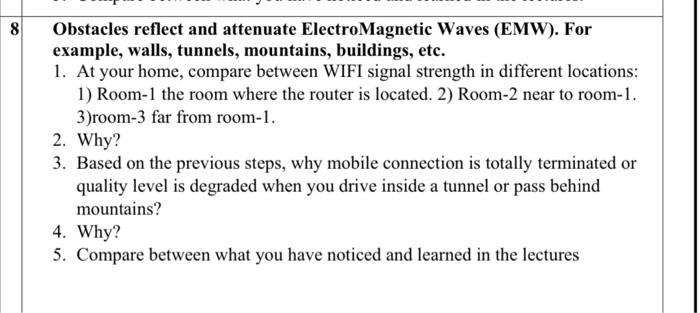 Solved Obstacles reflect and attenuate ElectroMagnetic Waves | Chegg.com