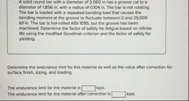 Solved A solid round bar with a diameter of 2.060 in has a | Chegg.com
