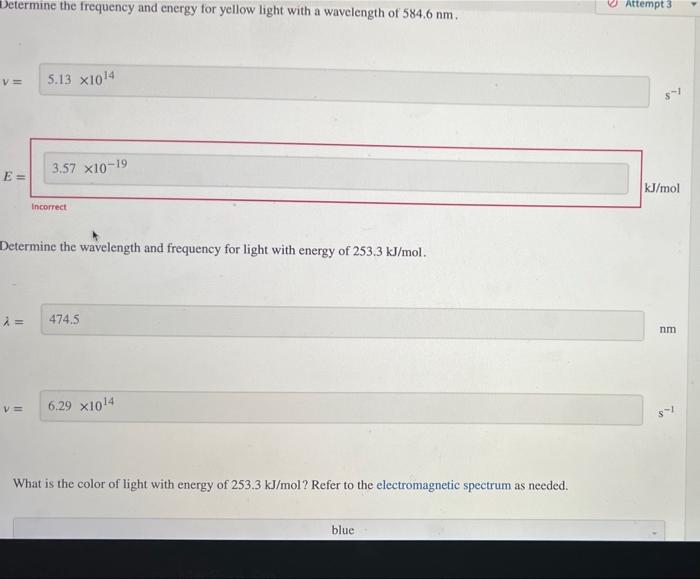 Solved Determine the frequency and energy for light with a | Chegg.com
