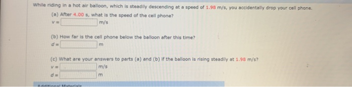 Solved While riding in a hot air balloon, which is steadily | Chegg.com