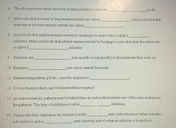 Solved 6. The above process which describes enzyme activity | Chegg.com